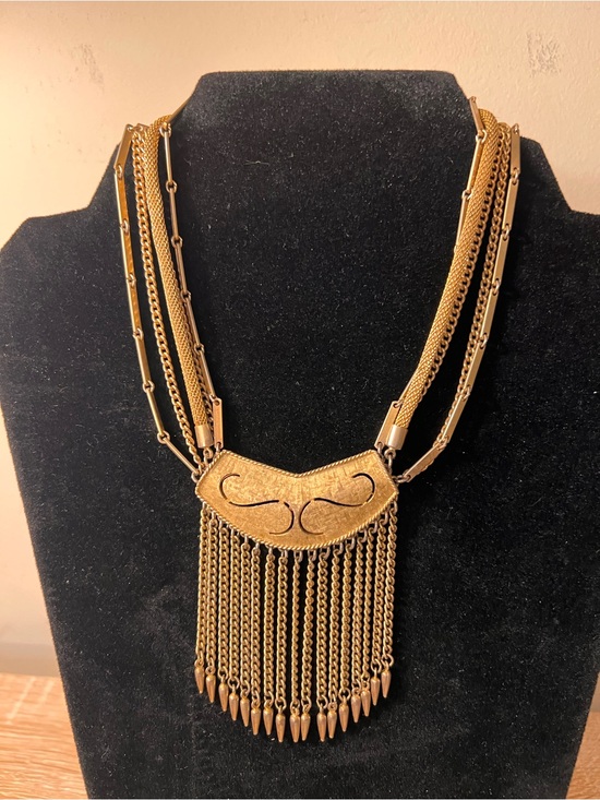 Jewelry - MCM 1950s vintage designer TAN , Gold-Tone Multi-Chain Fringe Statement Necklace